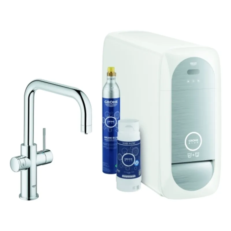 Grohe Blue Home Mitigeur monocommandé pour évier Starter Kit, portée 223mm, bec en U, avec fonction filtre et refroidissement
