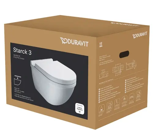 WC suspendu Duravit Starck 3 SET avec fixation cachée, y compris siège de WC avec mécanisme de fermeture en douceur, blanc