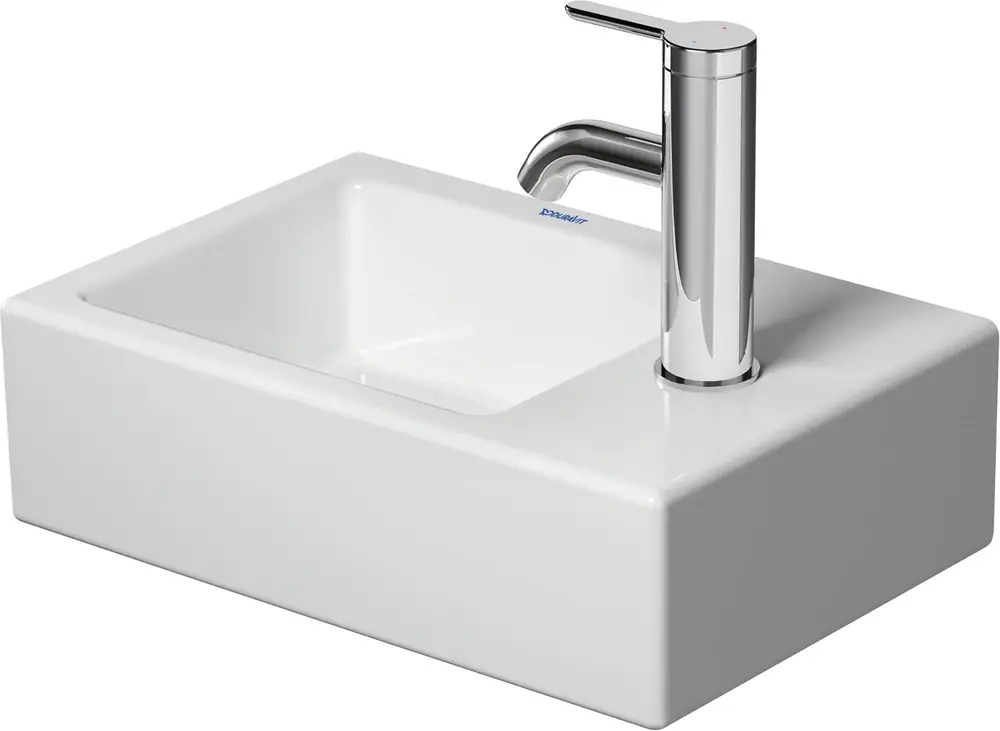 Duravit Vero Air lavabo 38x25 cm, sans trop-plein, avec table de robinetterie, 1 trou de robinet à droite, face inférieure vitrée
