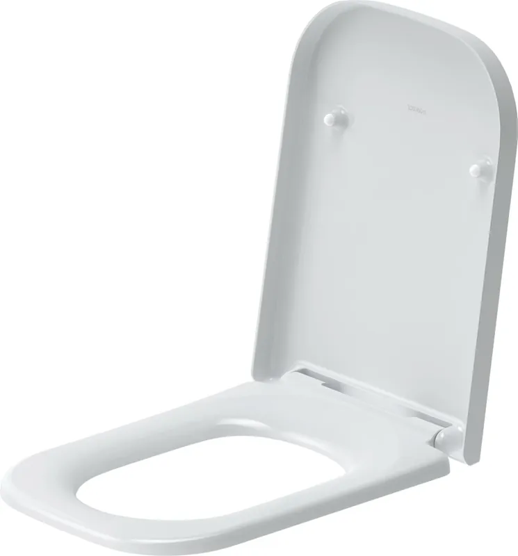 Siège de WC Duravit Happy D.2 sans charnières SoftClose en acier inoxydable, version étendue pour WC sans rebord de chasse