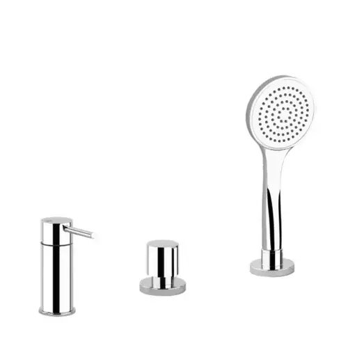 Gessi Emporio Via Tortona Mélangeur bain douche trois trous pour bec de baignoire avec inverseur, flexible de douche 1,50 m, pommeau de douche anticalcaire