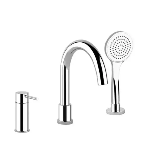 Gessi Emporio Via Tortona Mélangeur bain douche 3 trous avec inverseur intégré dans le bec, flexible de douche 1,50 m, jet anticalcaire, 031