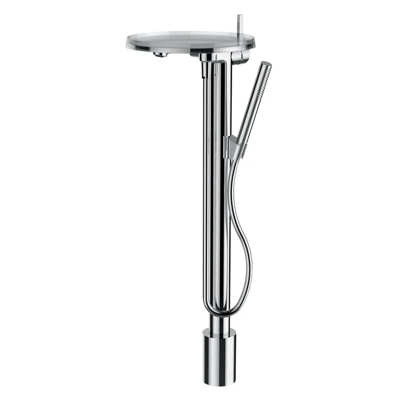 LAUFEN Kartell Mitigeur monocommande de baignoire sur colonne au sol, autoportant, bec fixe, avec bac de rangement, chromé