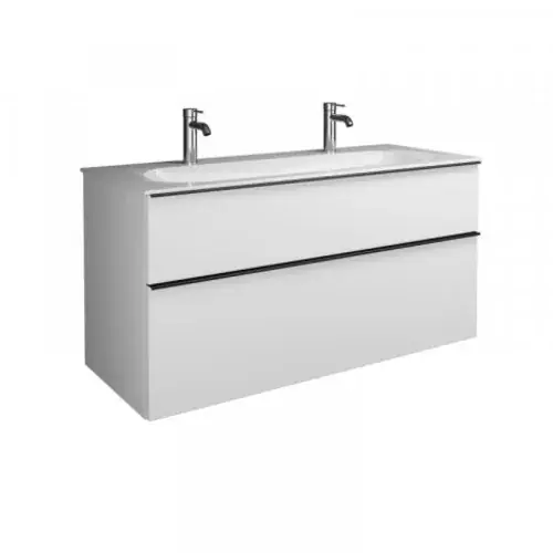 burgbad Fiumo, lavabo en fonte minérale avec meuble sous-lavabo, largeur 1220mm, avec 2 trous pour robinet