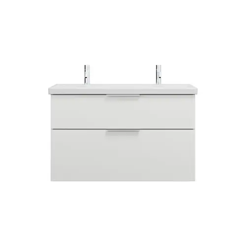 burgbad Eqio lavabo en céramique avec 2 trous pour robinetterie, meuble sous-lavabo inclus, largeur 1030mm