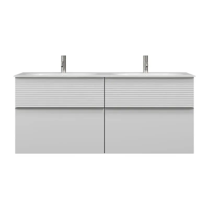burgbad Fiumo double lavabo en fonte minérale avec meuble sous-lavabo, avec façade plissée, largeur 1420mm