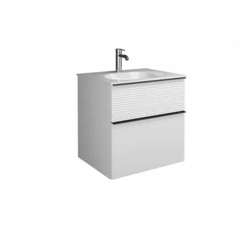 burgbad Fiumo, lavabo en fonte minérale avec meuble sous-lavabo, avec façade plissée largeur 620mm