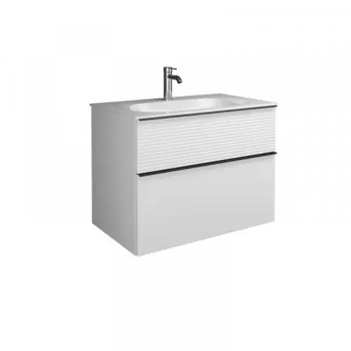 burgbad Fiumo, lavabo en fonte minérale avec meuble sous-lavabo, avec façade plissée largeur 820mm