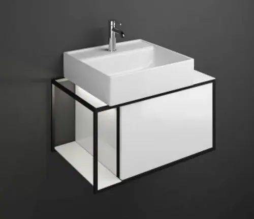 burgbad Junit lavabo en céramique avec meuble sous-lavabo SFKQ076, avec éclairage LED du meuble sous-lavabo, version droite, largeur 765mm