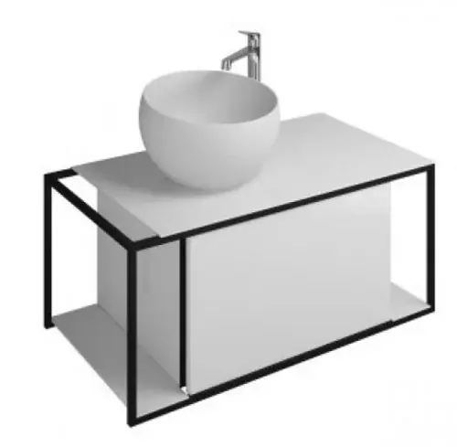 burgbad Junit lavabo en fonte minérale avec meuble sous-lavabo SFKF090, version droite, largeur 900mm