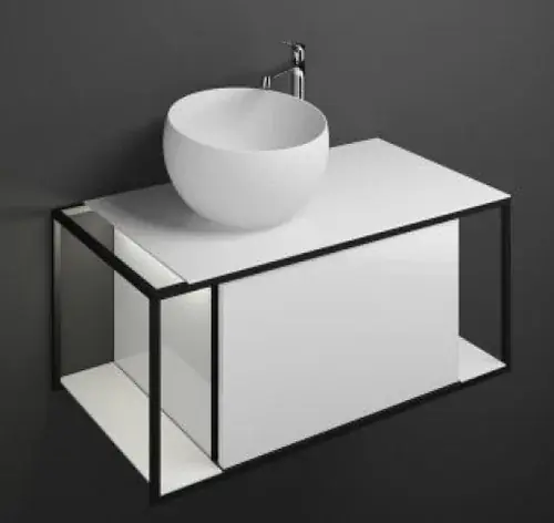 burgbad Junit lavabo en fonte minérale avec meuble sous-lavabo SFKR090, version à gauche, avec éclairage LED, largeur 900mm