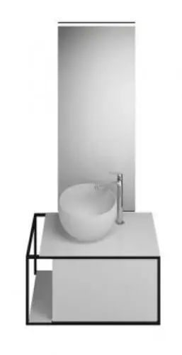 burgbad Junit Set Set Lavabo en fonte minérale avec meuble sous-lavabo, version gauche, miroir éclairé SFLG076 inclus, largeur 765mm