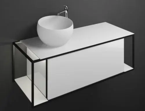 burgbad Junit lavabo en fonte minérale avec meuble sous-lavabo SFKR120, version à gauche, avec éclairage, largeur 1200mm