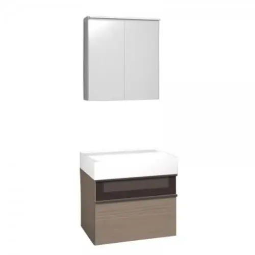 Ensemble burgbad Yumo lavabo en céramique avec meuble sous-lavabo, y compris armoire de toilette, largeur 665mm