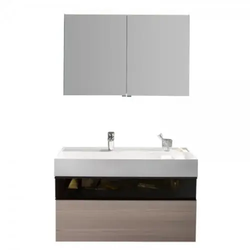 burgbad Yumo set lavabo en céramique avec meuble sous-lavabo, y compris armoire de toilette avec éclairage LED du lavabo, largeur 1015mm