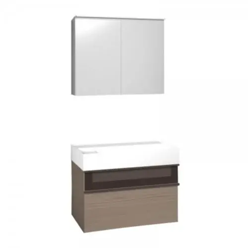 Ensemble burgbad Yumo lavabo en céramique avec meuble sous-lavabo, y compris armoire de toilette, largeur 815mm