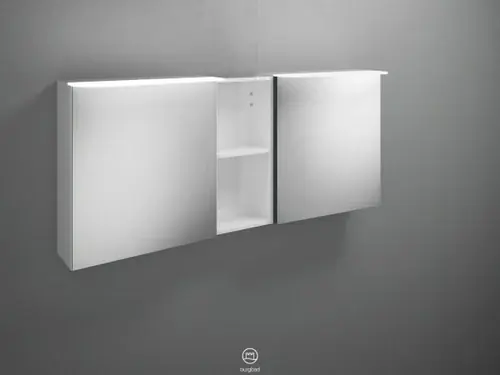 burgbad Badu armoire de toilette avec éclairage LED à poser, 2 portes, 1 étagère ouverte, largeur 1500mm