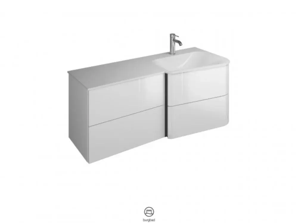 burgbad Badu lavabo en fonte minérale blanc brillant, meuble souslavabo inclus, 2 tiroirs, 2 coulissants, version gauche, largeur 1220mm