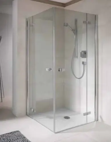 Porte de douche d‘angle à charnières en corail avec panneau fixe - demi-pièce S500Plus EFFS R 90, 870-885x2000mm