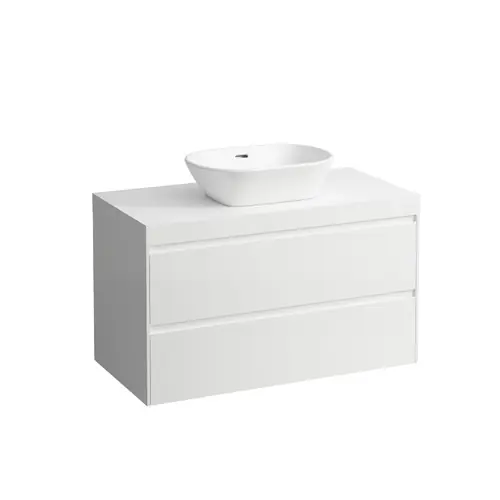 LAUFEN LANI Plan de lavabo blanc mat incl. meuble sous-lavabo, 1 découpe au centre, 985x495x580mm