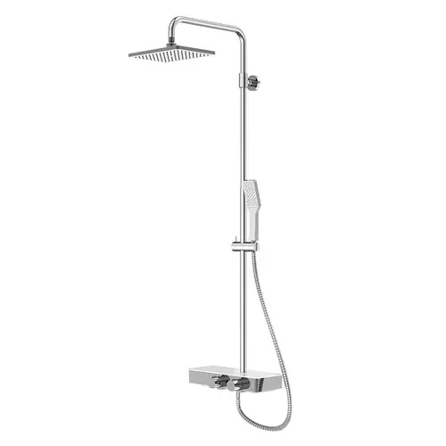 Steinberg Série 390 Système de douche, tablette en verre, thermostat, Easy Clean, pomme de douche effet pluie, douchette à main