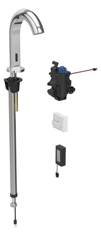 Robinetterie de lavabo Geberit Piave, saillie 167mm, avec mitigeur thermostatique, alimentation par pile, pour boîtier de fonction encastré