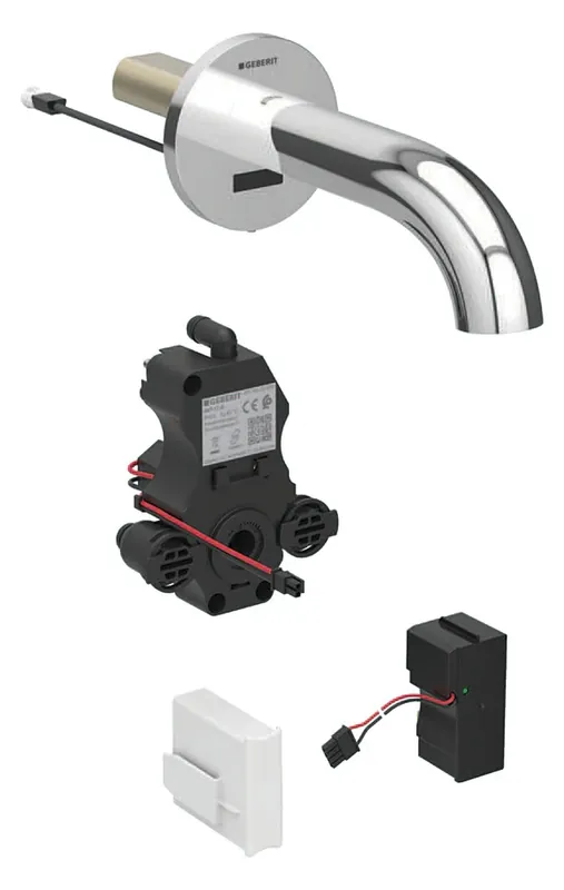 Robinetterie de lavabo Geberit Piave, saillie 220mm, avec mélangeur, alimentation secteur, pour boîtier de fonction encastré