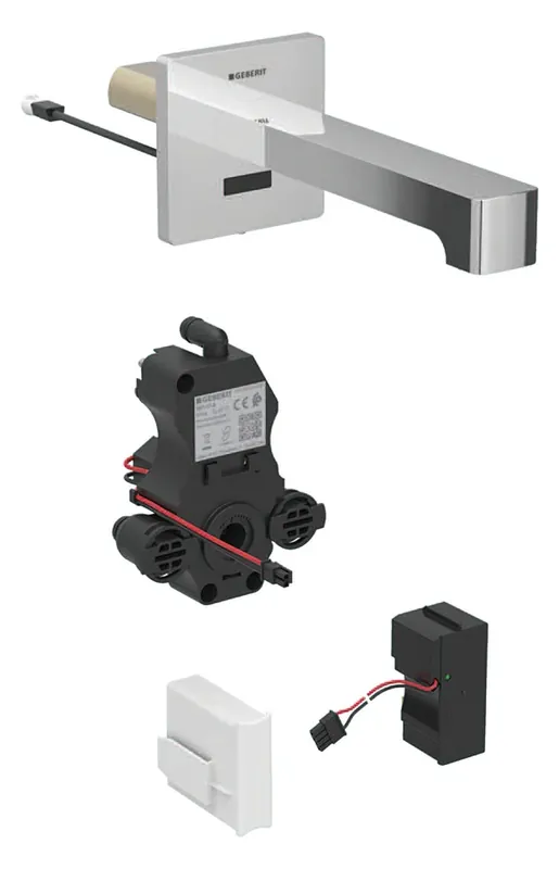 Robinetterie de lavabo Geberit Brenta, saillie 170mm, avec mélangeur, alimentation au réseau, pour boîtier de fonction encastré