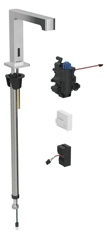 Robinetterie de lavabo Geberit Brenta, saillie 195mm, avec mitigeur thermostatique, alimentation au réseau, pour boîtier de fonction encastré