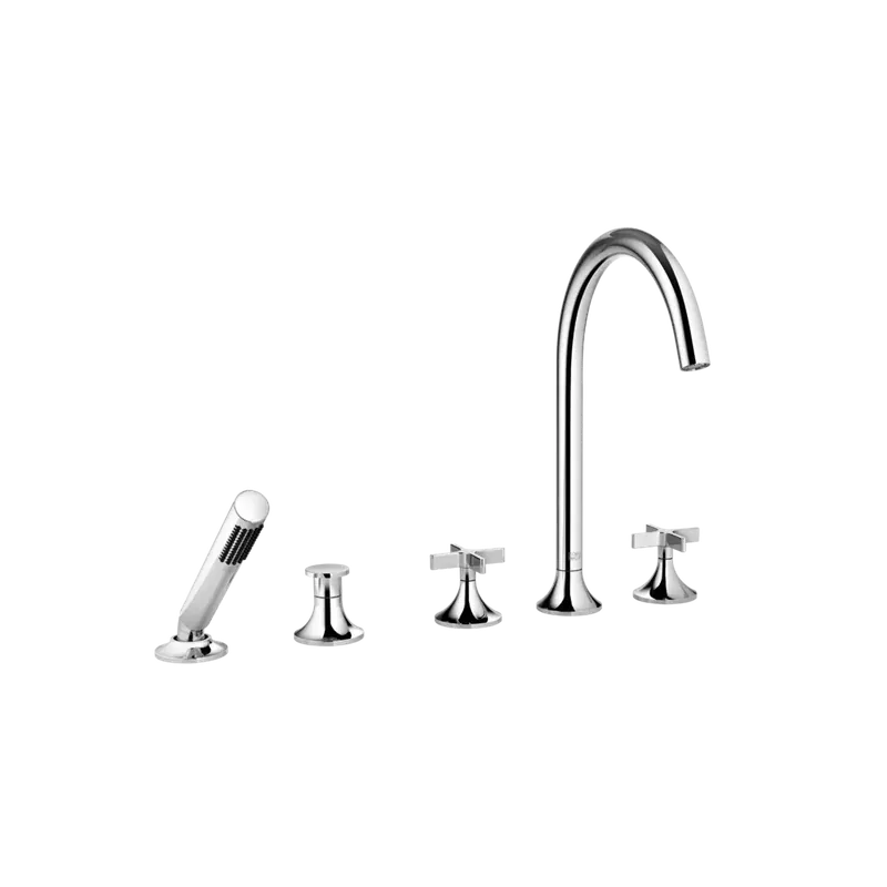 Dornbracht VAIA Mitigeur bain-douche à 5 trous, montage sur bord de baignoire, inverseur automatique, poignée croisillon, saillie 220mm