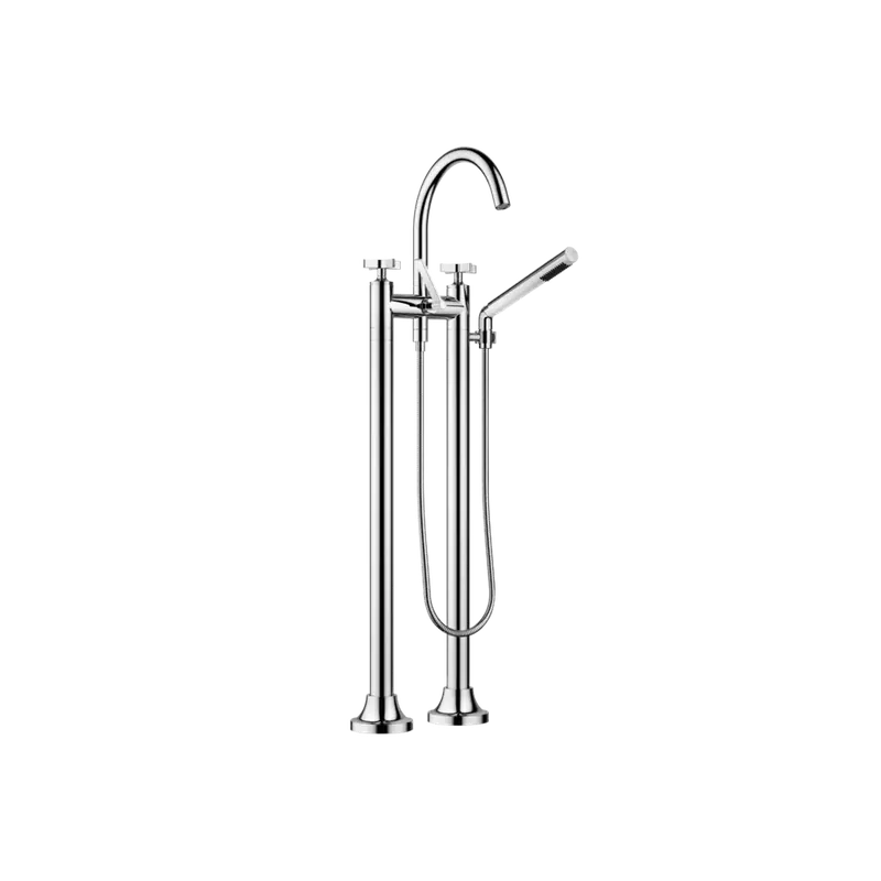 Dornbracht VAIA Mélangeur bain/douche à deux trous, montage indépendant, garniture de douche à main, poignée croisillon, saillie 221mm