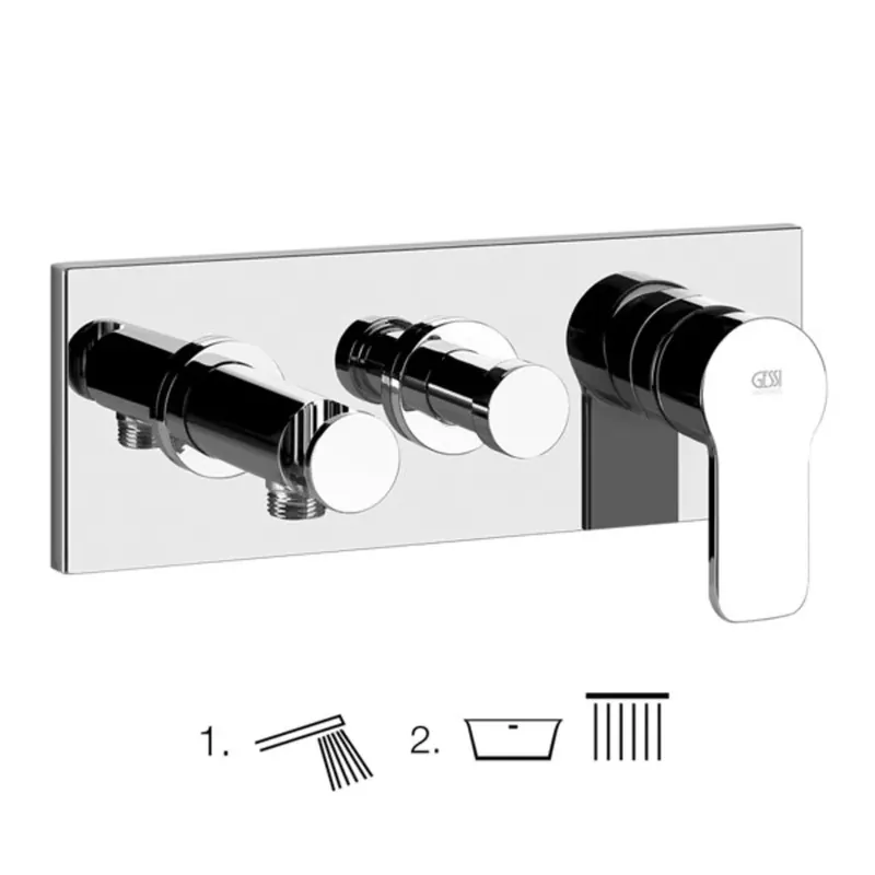 Gessi Emporio Corso Venezia, kit prêt à poser pour mitigeur monocommande de douche, inverseur 2 voies, coude de raccordement mural direct avec support