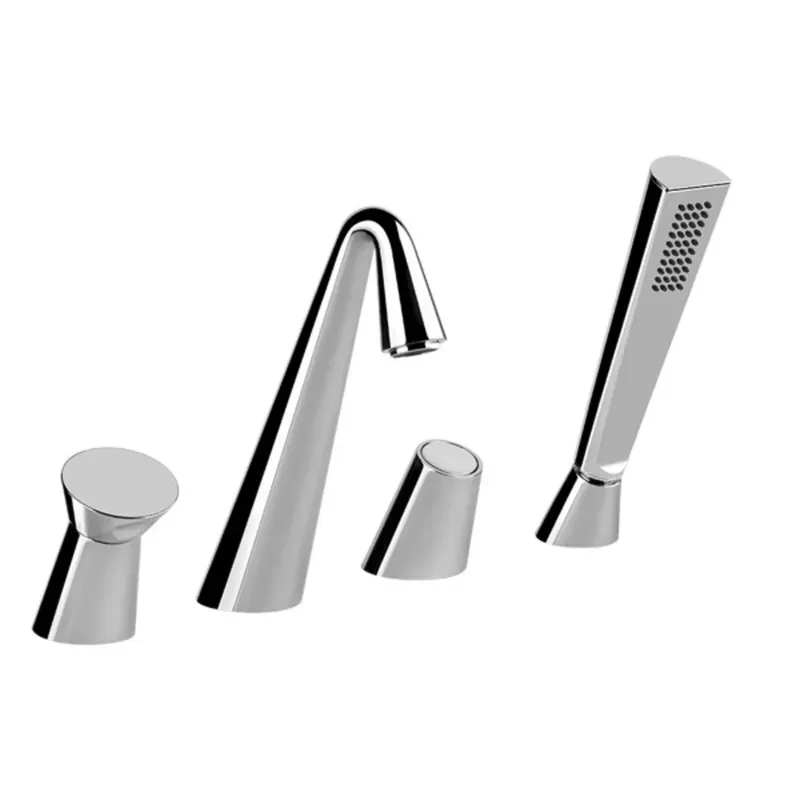 Gessi CONO Mélangeur bain douche quatre trous avec inverseur, bec et douchette anticalcaire avec flexible extractible de 1,50 m