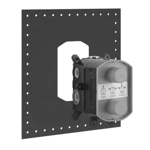 Mitigeur thermostatique encastré Gessi pour parties apparentes avec cartouche déflectrice, avec bouchon poussoir et possibilité de rinçage, pas de sécurité intrinsèque