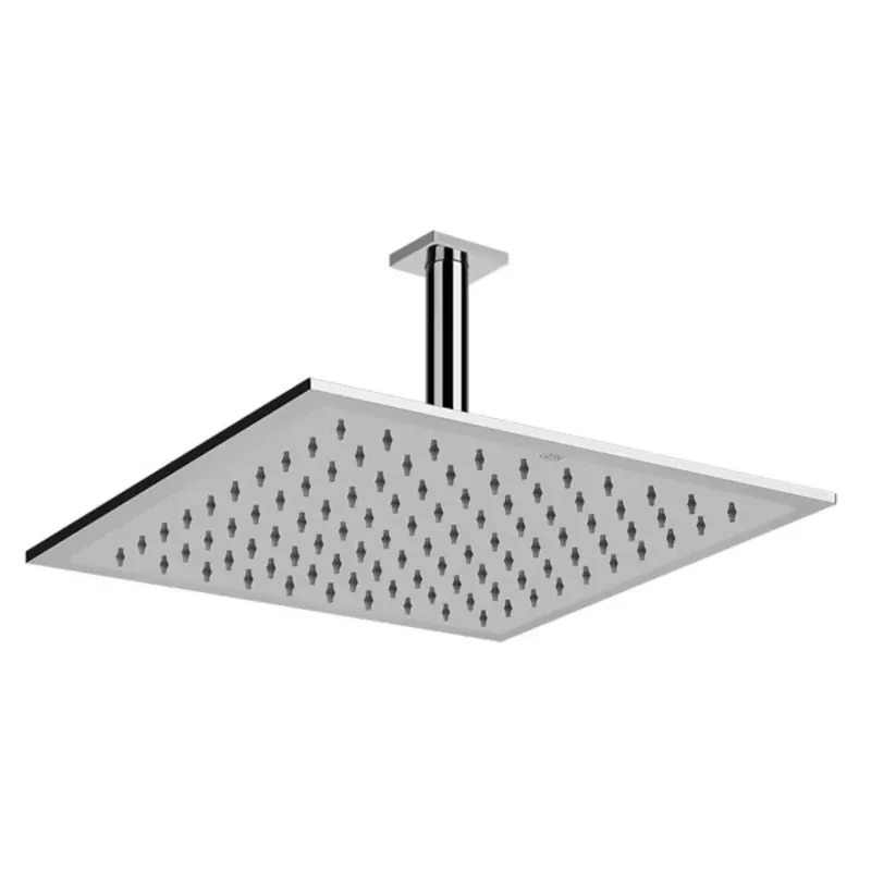 Gessi Emporio douche de tête carrée anticalcaire, 300 mm avec articulation et bras de plafond rond et rosace carrée 60 mm, hauteur 271 mm