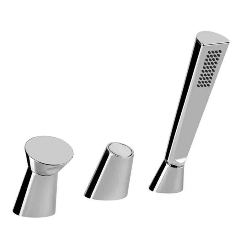 Gessi CONO, mitigeur de baignoire trois trous, pour bec de baignoire avec inverseur, flexible de douche 1,50 m et pommeau de douche anticalcaire