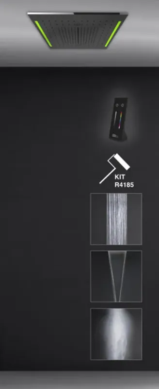 Gessi Colour, système d‘installation de douche multifonctionnel, 505x505 mm, type de jet pluie, brouillard, lame de fond, effet lumineux inclus