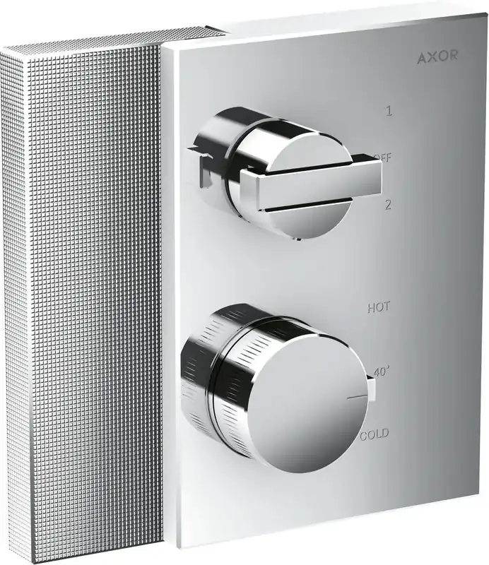 Thermostat de bord AXOR de taille manuelle, dissimulé, avec vanne d‘arrêt et de commutation, taillé en diamant