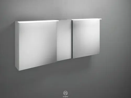 Armoire de toilette burgbad Badu avec éclairage LED à poser, 3 portes, porte du milieu butoir à droite, largeur 1500mm