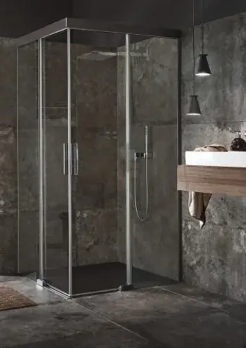 Koralle S600Plus Porte coulissante de douche d‘angle sur mesure EDS2 R, largeur 1151-1500mm, pied droit