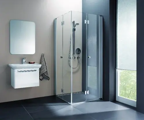 Douche d‘angle en corail Porte pliante pendulaire demi myDay EFTS L 90, 865-885x2000mm