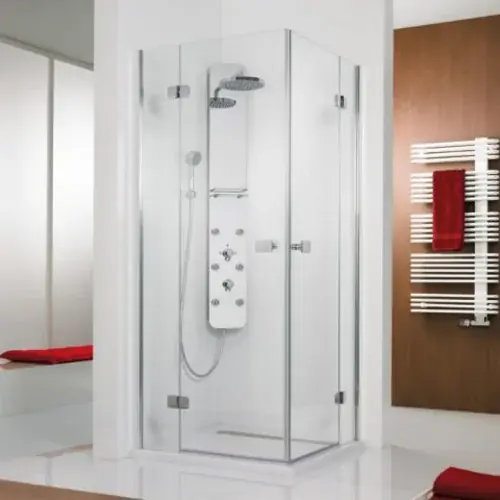 Entrée d‘angle HSK Premium Softcube avec 2 portes battantes en 4 parties, dimensions 90 x 75 x 200 cm