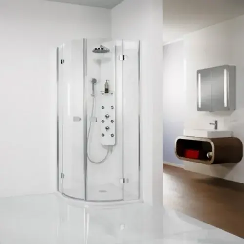 Douche ronde HSK Premium Softcube avec 2 portes battantes, dimensions 100 x 100 x 200 cm, rayon 550 mm