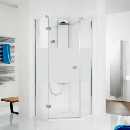 Douche pentagonale HSK Premium Softcube en 3 parties, avec 1 porte pivotante, dimensions 100 x 100 x 200 cm, butée gauche