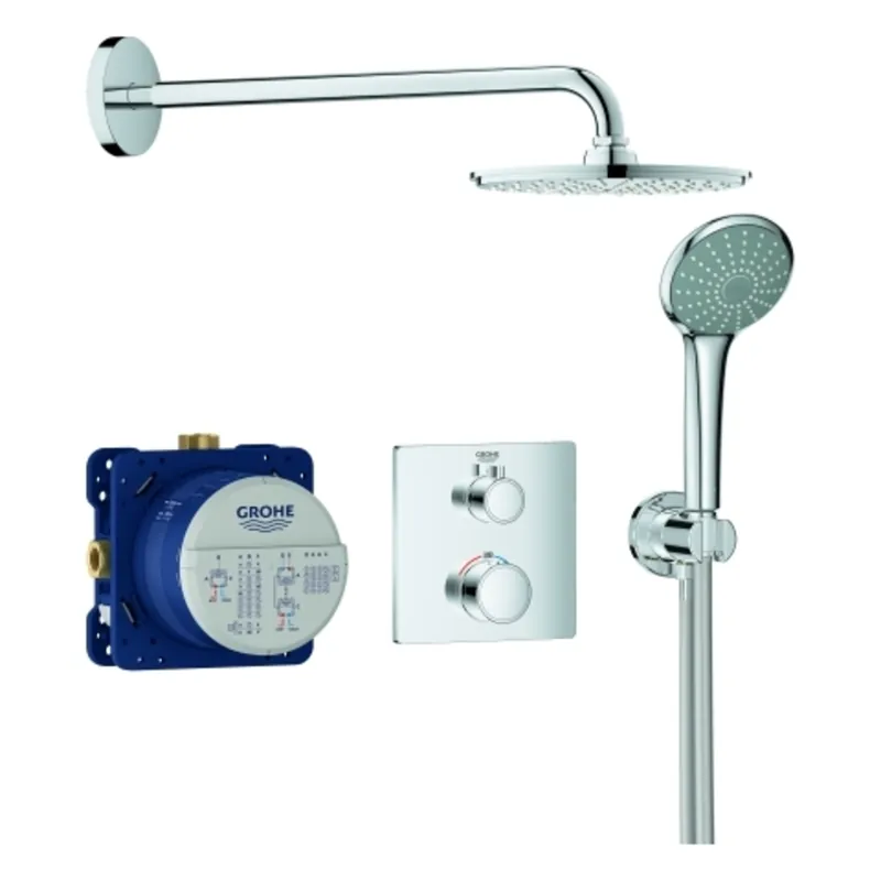 Système de douche encastré Grohe Grohtherm avec Rainshower Cosmopolitan 210, inverseur 2 voies intégré, 2 consommateurs, chromé