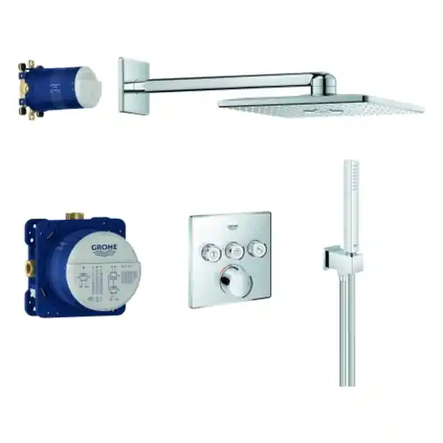 Système de douche encastré Grohe Grohtherm SmartControl, avec ensemble de douche de tête Rainshower SmartActive 310 Cube, 3 consommateurs, chromé