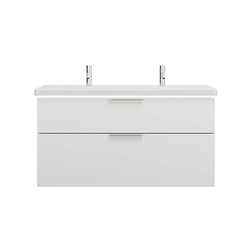 burgbad Eqio lavabo en céramique avec 2 trous pour robinetterie, inclus meuble sous-lavabo avec éclairage LED, largeur 1230mm