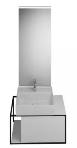 burgbad Junit set lavabo en céramique avec meuble sous-lavabo, version gauche, miroir éclairé SFLF076 inclus, largeur 765mm