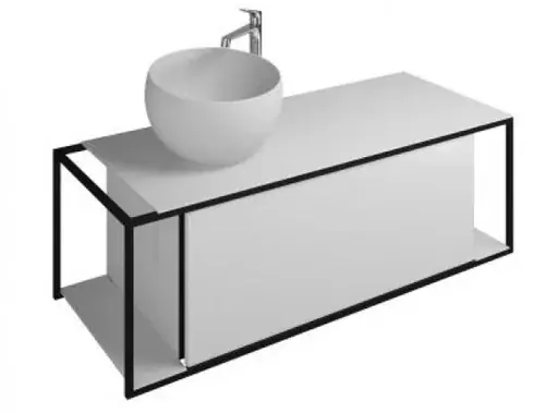 burgbad Junit lavabo en fonte minérale avec meuble sous-lavabo SFKF120, version gauche, largeur 1200mm