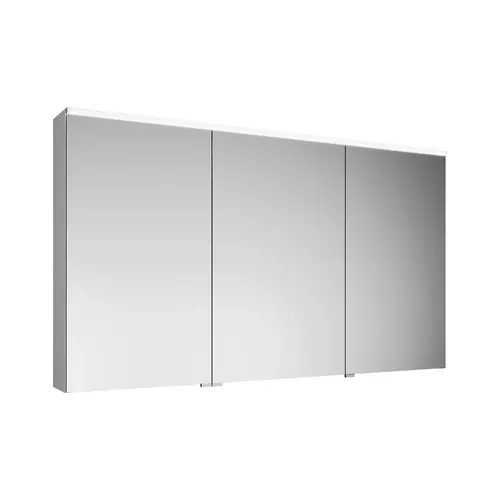 armoire de toilette burgbad Eqio avec éclairage LED à poser et éclairage du plan de toilette, 3 portes, charnières centrales à droite, 1400x800x170mm
